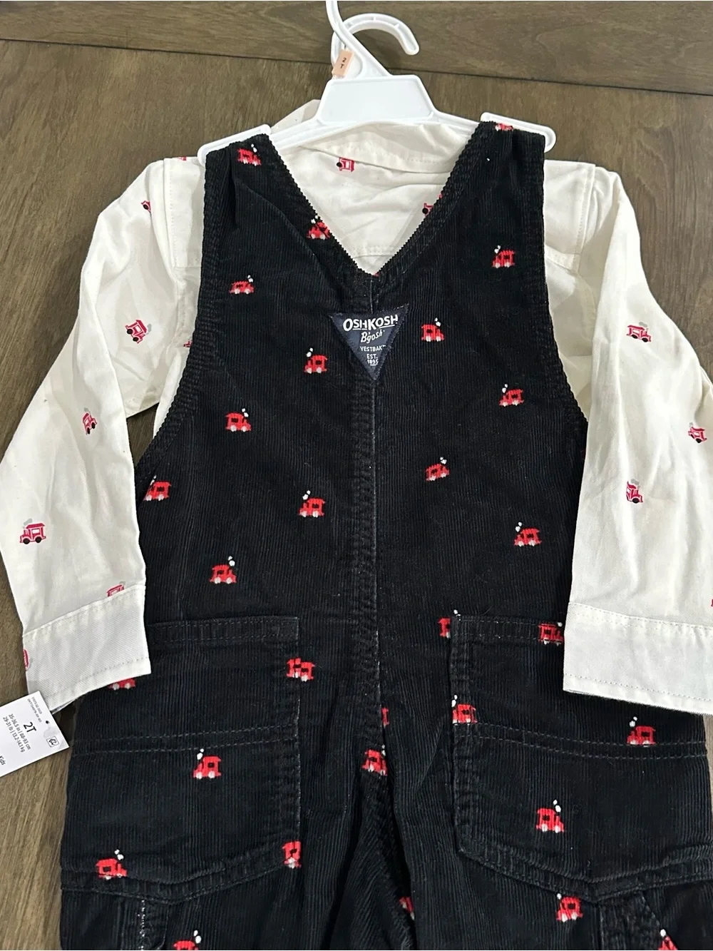 NWT OshKosh B'gosh Black Corduroy Overalls with Red Car Embroidery